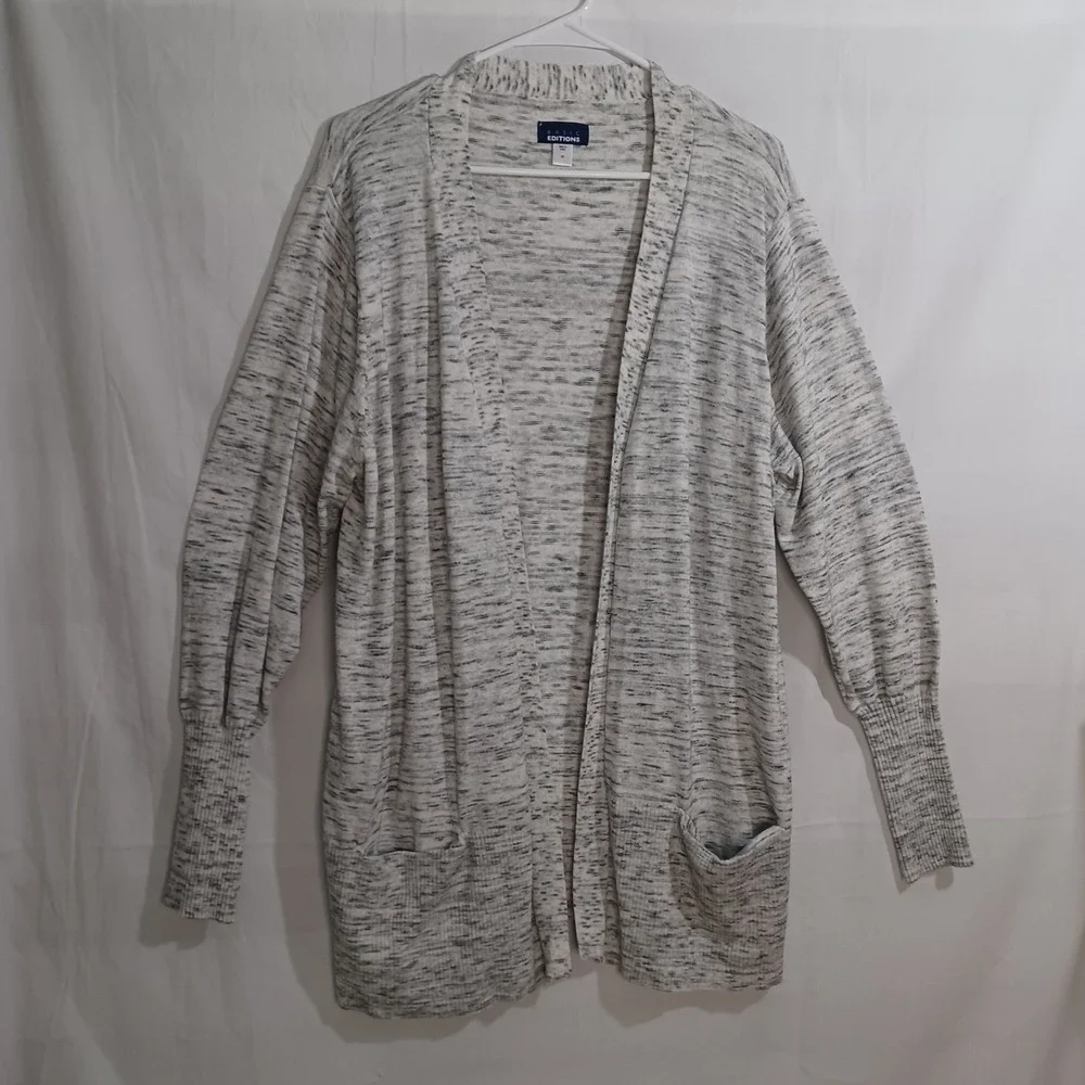 Women's‎ Basic Editions Black & White Open Cardigan with Front Pockets Size 2X